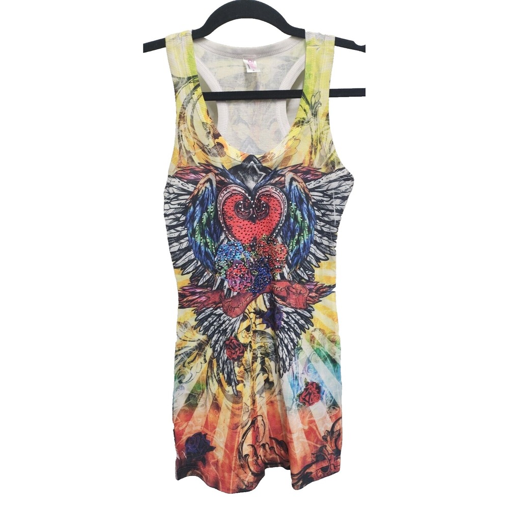 Otomix Y2K Tank Top Womens Small Tattoo Print Embellished Racerback Grunge